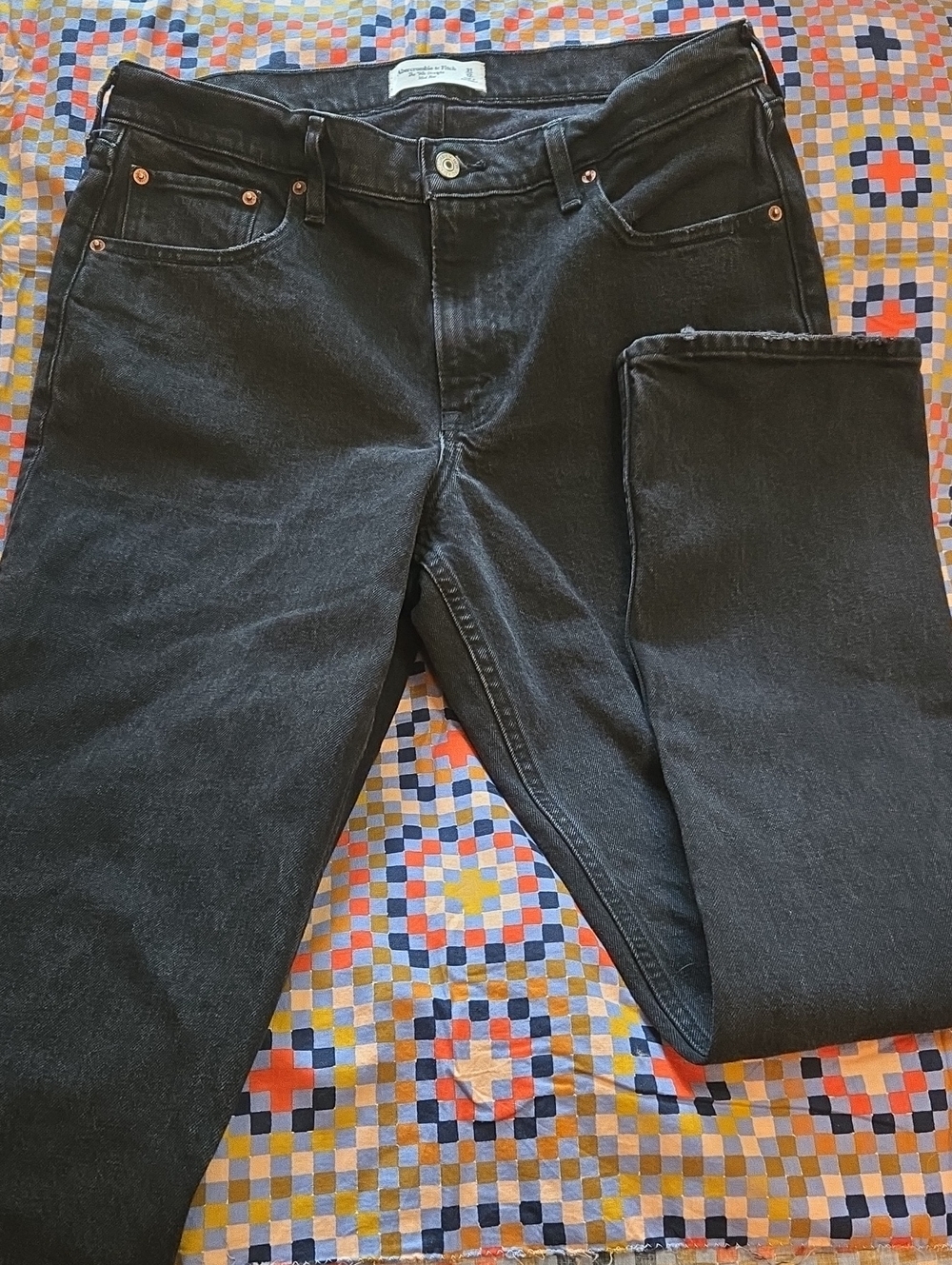Abercrombie & Fitch The '90s Straight Mid Rise, Sz 31/12L Faded Black